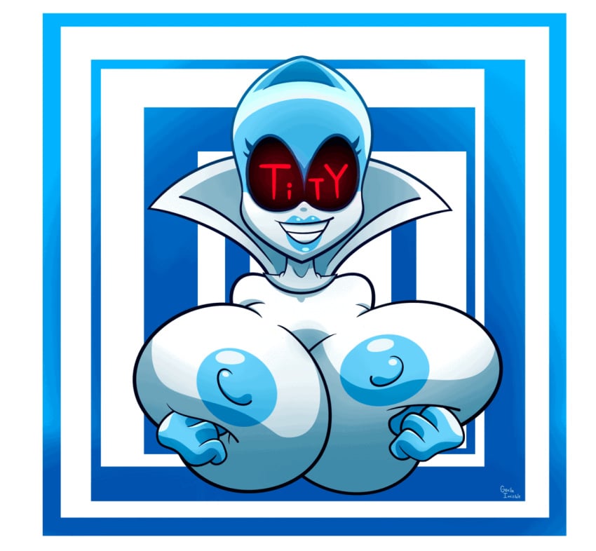 1girls animated animated blue_lipstick cum_on_breasts deltarune gorila_invisible_(artist) hands_on_breasts heart-shaped_pupils huge_breasts large_breasts large_penis nipples paizuri queen_(deltarune) robot robot_girl surprised_expression titjob topless