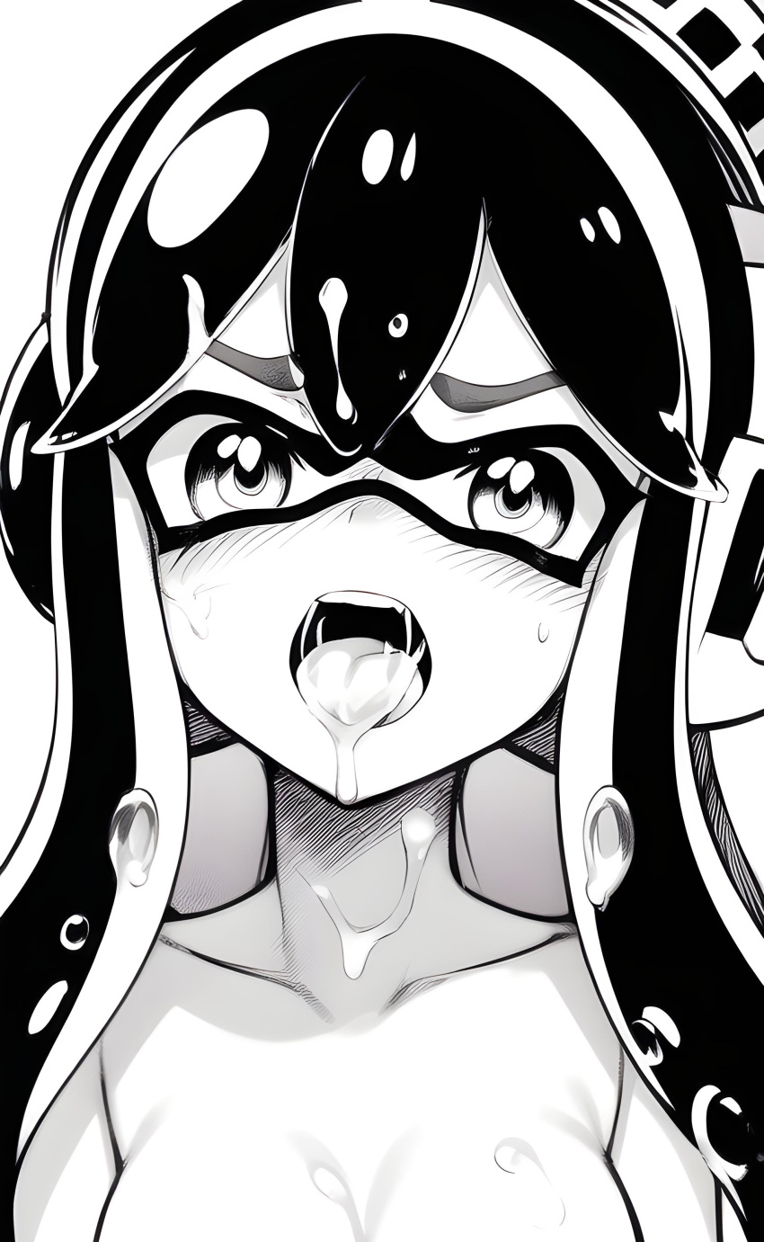 ai_generated ai_upscaled black_and_white cephalopod cum cum_on_face hentai_diffusion humanoid inkling inkling_girl nintendo solo solo_female splatoon stable_diffusion