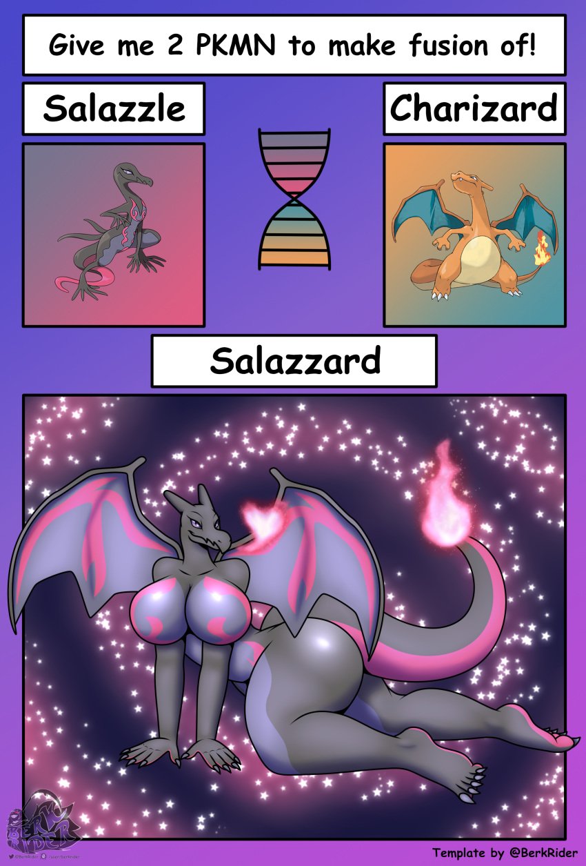 2023 5_fingers 5_toes absurd_res anthro ass bedroom_eyes berk_rider big_breasts big_butt breasts charizard claws colored_fire dragon fakemon feet female fingers fire fusion generation_1_pokemon generation_7_pokemon half-closed_eyes hi_res huge_breasts huge_butt humanoid_feet lizard looking_at_viewer narrowed_eyes nintendo nippleless nude pink_fire plantigrade pokefusion pokemon pokemon_(species) pokemon_fusion reptile salazzle scalie seductive simple_background soles solo tail_flame thick_thighs toe_claws toes wings