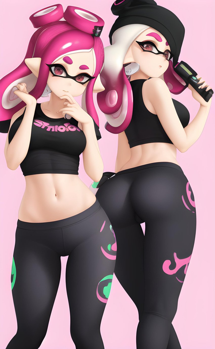 2girls ai_generated ai_upscaled ass cephalopod female female_only hentai_diffusion humanoid incorrect_fingers inkling inkling_girl nintendo normal_breasts shy_smile smile smiling_at_viewer smirking smirking_at_viewer solo solo_female splatoon stable_diffusion yoga yoga_pants