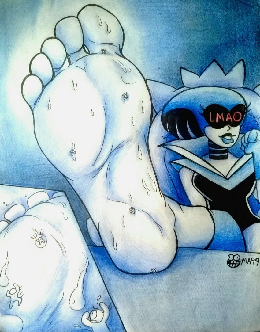 artist_logo artist_name artist_signature biting_lip climbing climbing_on deltarune deviantart feet female foot_fetish foot_focus giant_female giantess lip_bite lips macro macroart99 macrophilia male pale_soles queen_(deltarune) soles sweat sweatdrop sweaty throne tiny_people watermark white_feet