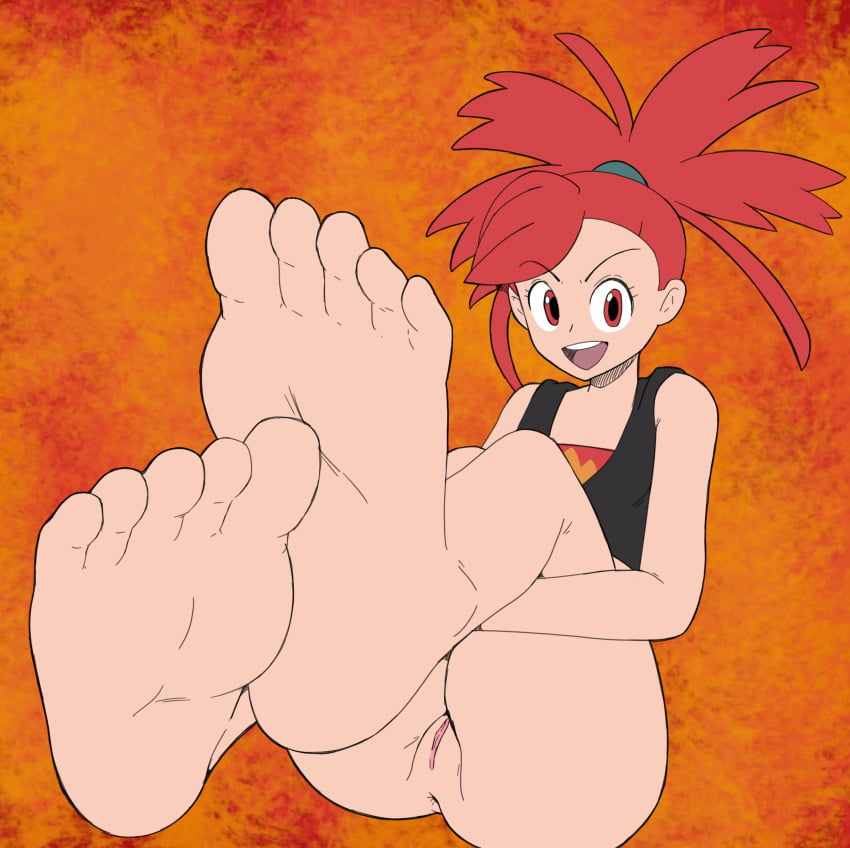 bottomless drivojunior feet flannery_(pokemon) foot_fetish pokemon pussy shirt_only soles vagina