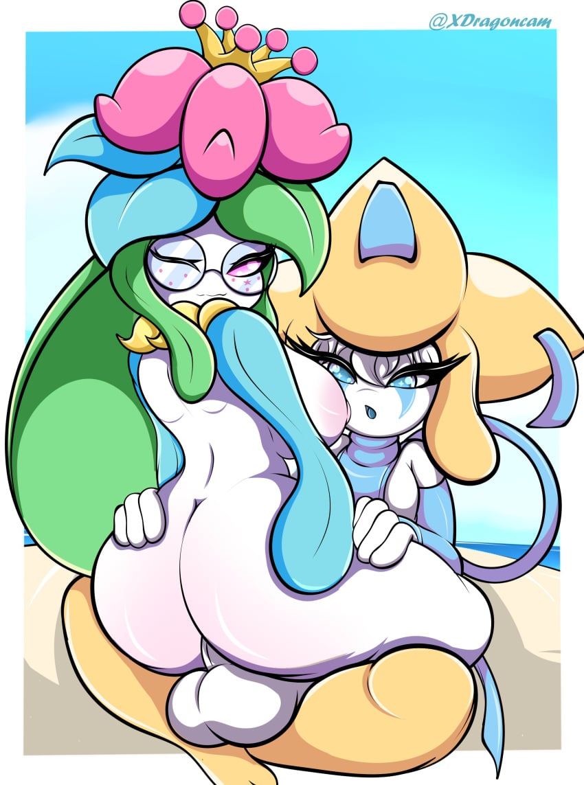 absurd_res anthro ass big_ass big_breasts breasts duo female generation_3_pokemon generation_5_pokemon hi_res huge_breasts jirachi legendary_pokemon lilligant male male/female nerd nintendo penetration pokemon pokemon_(species) shiny_pokemon xdragoncam