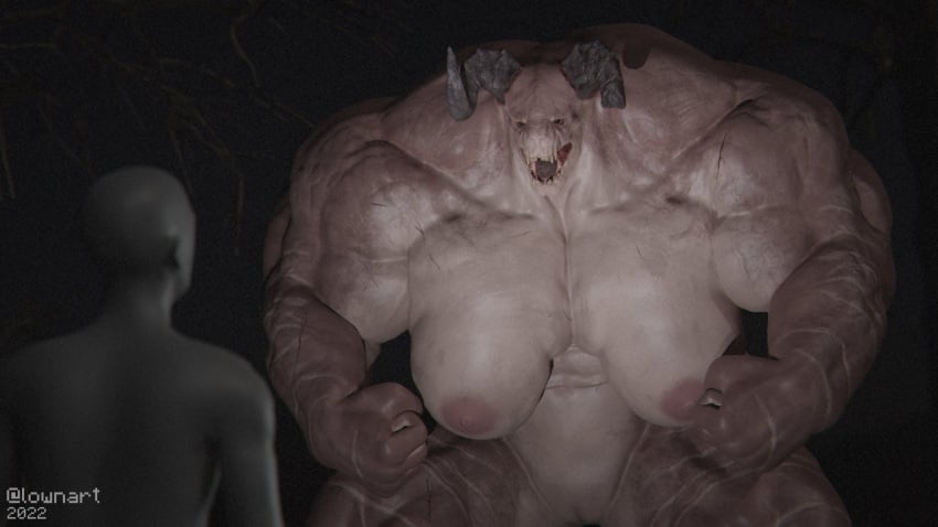 2022 abs angry anon anonymous anthro areola bethesda_softworks biceps big_breasts big_muscles breasts broken_horn brown_body darkness deathclaw duo eye_scar faceless_character faceless_male facial_scar fallout fangs female genitals hi_res horn huge_breasts huge_muscles human human_on_anthro human_on_monster hyper hyper_muscles interspecies intimidation larger_anthro larger_female looming_over lowndrawthing male male/female mammal monster muscular muscular_anthro muscular_female nipples nude open_mouth outside pecs pink_nipples plant pussy reptile roaring scalie scar scars_all_over scary sharp_teeth size_difference smaller_human smaller_male snarling teeth tongue tree