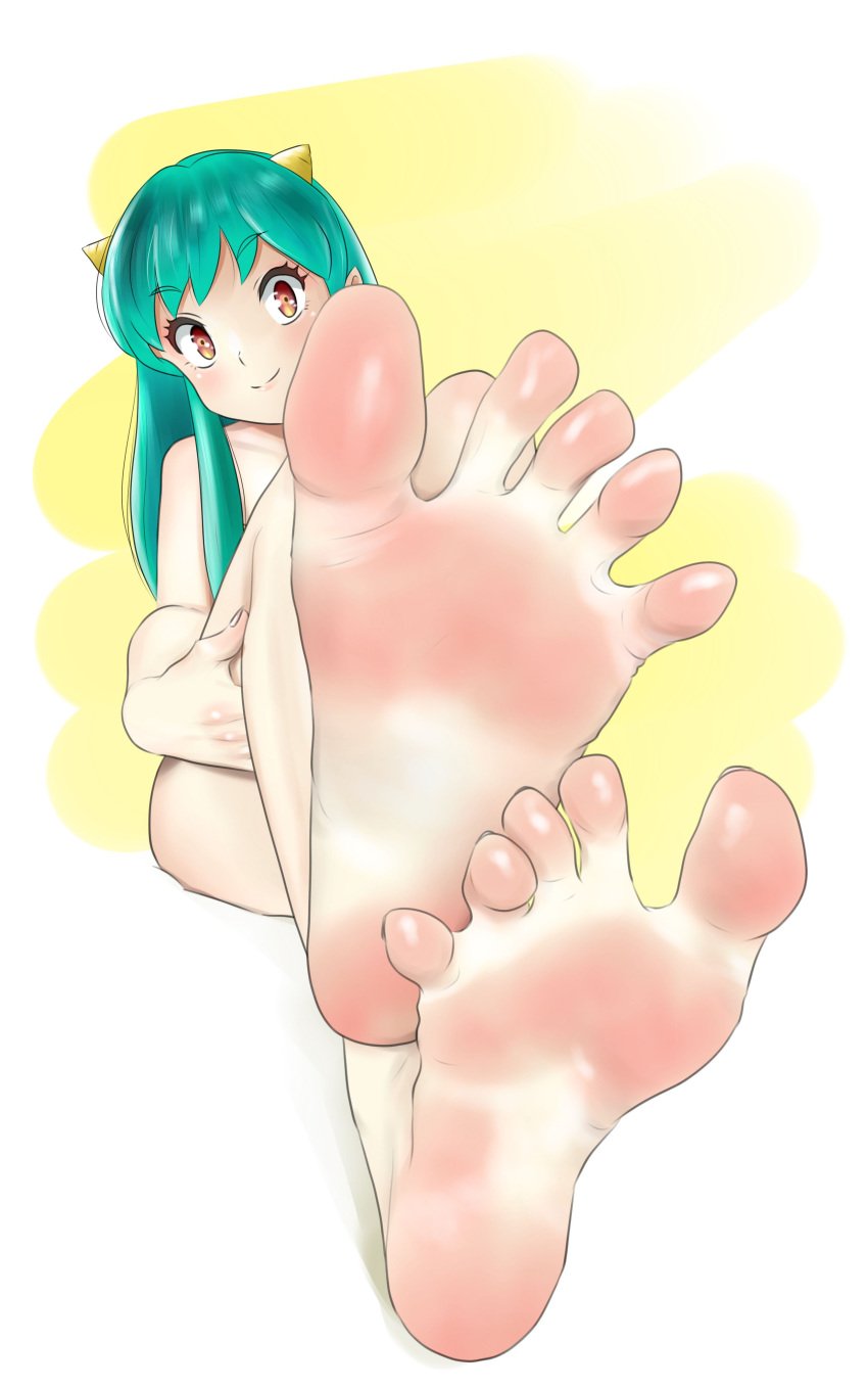 1-3-1 barefoot feet feet_together female flexible_toes foot_fetish foot_focus fully_nude green_hair horns lum oni orange_eyes shirow_(mha03133) soles toes urusei_yatsura