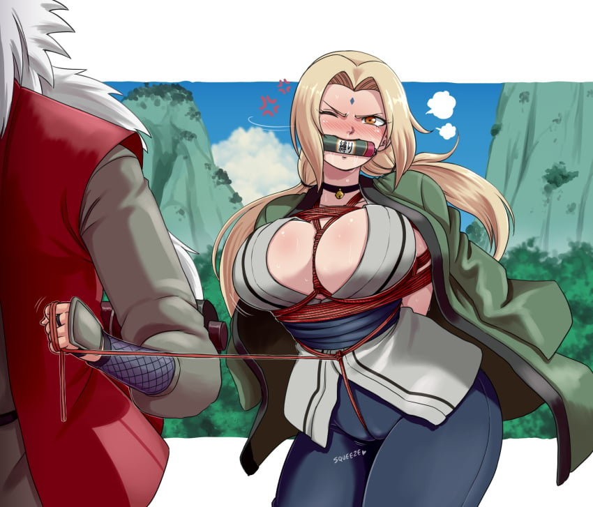 1boy1girl angry arms_behind_back big_breasts blonde_hair bondage breasts brown_eyes busty castagno center_opening choker dominant dominant_male faceless_male fetish gag haori head_out_of_frame huge_breasts improvised_gag issa94 jingle_bell jiraiya kimono male male/female mature mature_female mature_woman muzzle_(object) muzzled naruto naruto_(series) naruto_shippuden neckwear nipples no_bra one_eye_closed pants ponytail scroll scroll_in_mouth submissive submissive_female talking talking_to_another talking_to_partner tied_up tsunade twintails white_hair