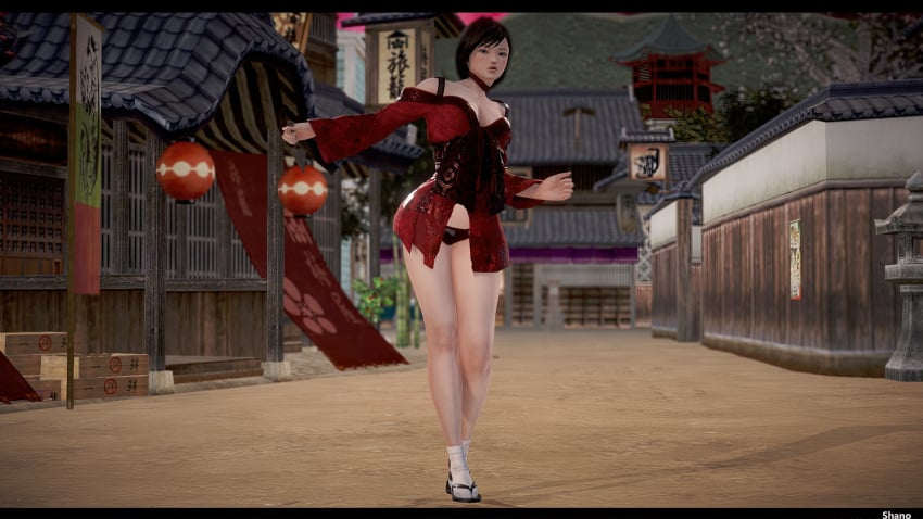 3d asian breasts dark_hair honey_select kimono kunai kunoichi kurenai_(red_ninja) open_clothes panties red_ninja red_ninja_end_of_honor shanodeshano tabi thick_thighs upscaled weapon