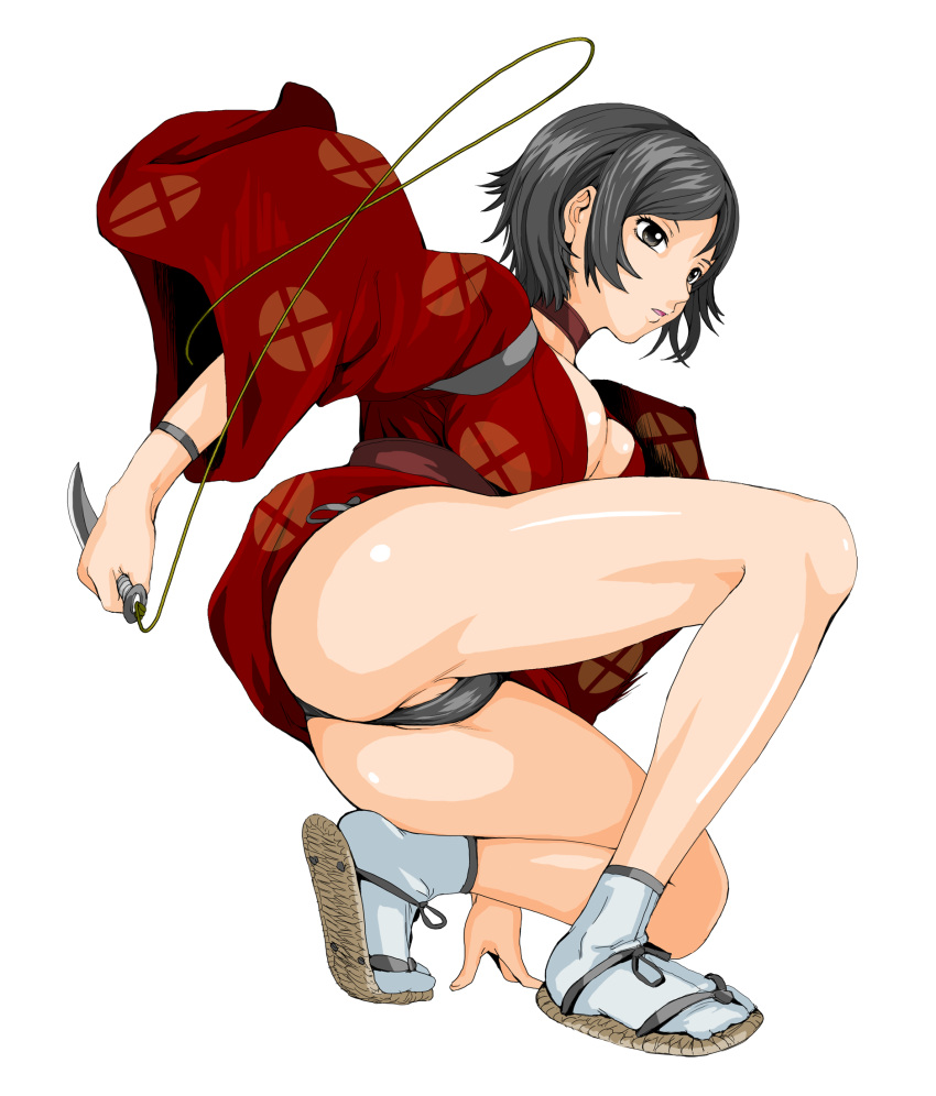 ass black_hair black_panties black_underwear breasts cameltoe choker cleavage clothing female full_body hyaku_juuichi kimono kurenai_(red_ninja) legs panties red_ninja red_ninja_end_of_honor robe solo transparent_background underwear