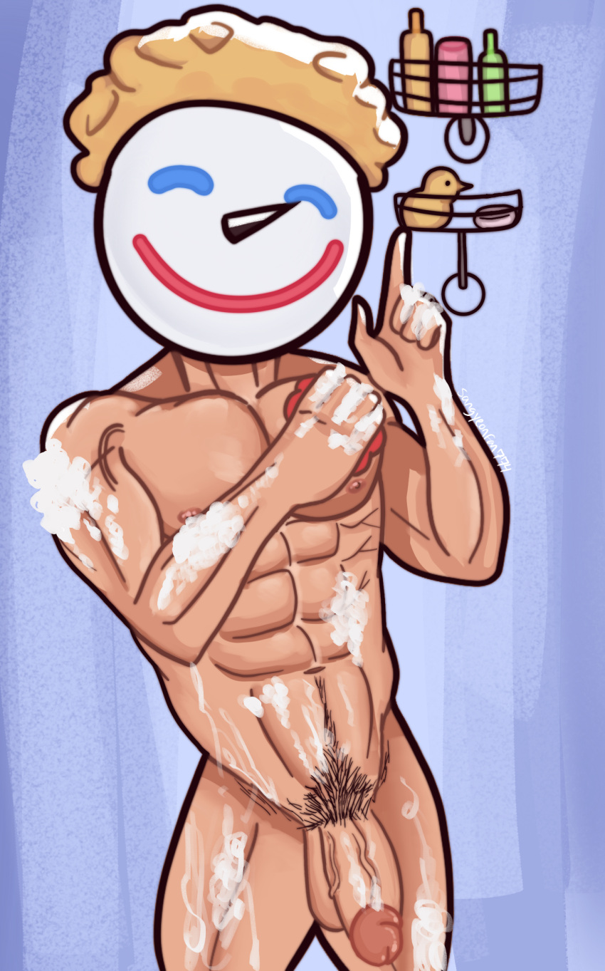 abs bara big_breasts big_penis bubble business_attire business_suit erect_penis flaccid gay jack_box jack_in_the_box male male_only muscles nude pecs penis sangyeonfan774 shower solo solo_male uncut veins veiny_belly veiny_penis