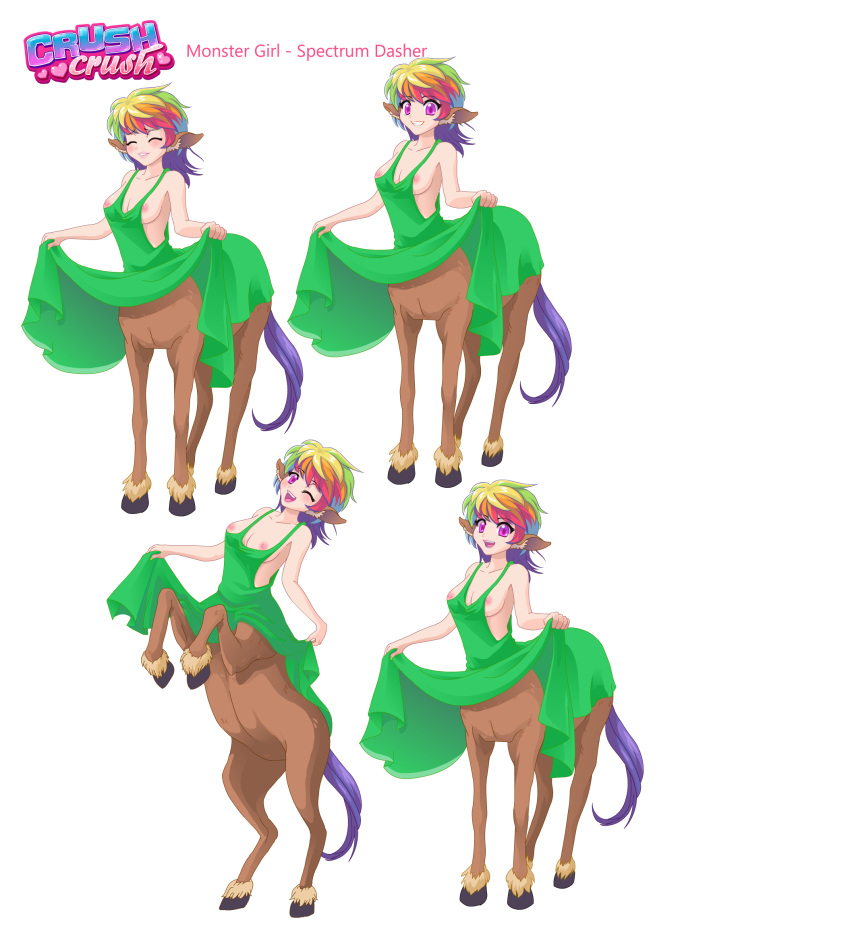 1girls centaur character_name crush_crush different_poses equid_taur female female_focus female_only monster_girl partially_nude purple_tail rainbow_hair sad_panda_studios solo solo_female solo_focus spectrum_(crush_crush) tail taur white_background