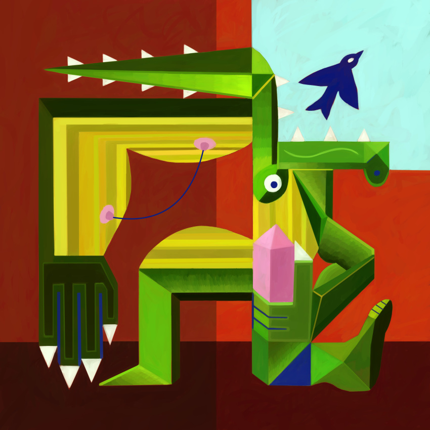 abstract absurd_res alligator alligatorid anthro cagorical crocodilian genitals geometric hi_res male male/male masturbation minimalism nipple_piercing nipples no_outlines painting penis piercing reptile scalie solo