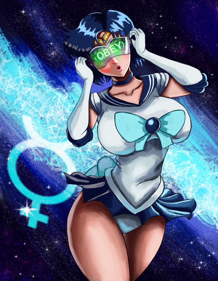 ami_mizuno bishoujo_senshi_sailor_moon brainwashing choker clothing collarbone fooly_cooly huge_breasts hypnosis large_breasts leotard panties sailor_mercury skirt thick_thighs visor wide_hips