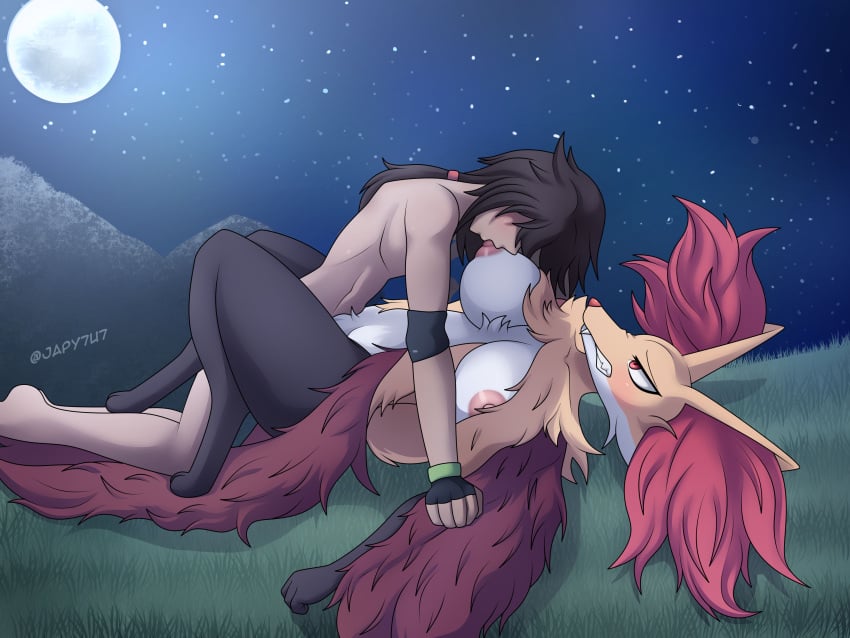 absurd_res animal_humanoid anthro big_breasts blush breast_play breast_sucking breasts canid canid_humanoid canine canine_humanoid delphox duo fan_character female female_penetrated fox fox_humanoid from_front_position fur generation_6_pokemon hair hi_res human_on_anthro humanoid interspecies japy7u7 lying male male/female male_human/female_anthro male_human/female_pokemon male_on_anthro male_penetrating mammal mammal_humanoid missionary_position nintendo nipple_fetish nipple_play nipple_suck nipples nude on_back penetration pokemon pokemon_(species) pokephilia red_body red_eyes red_fur sex sucking teeth vaginal_penetration white_body white_fur yellow_body yellow_fur