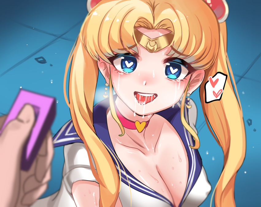 <3 1girls absurd_res big_breasts bishoujo_senshi_sailor_moon blonde_hair blue_eyes cheonnop_(artist) choker circlet cleavage clothing controller drooling erect_nipples erect_nipples_under_clothes female female_focus heart heart_eyes hearts highres large_breasts looking_at_viewer meme nipples nipples_visible_through_clothing on_floor open_mouth pleasure_face remote sailor_moon sailor_moon_redraw_challenge saliva sex_toy sweat tears tongue tongue_out usagi_tsukino vibrator