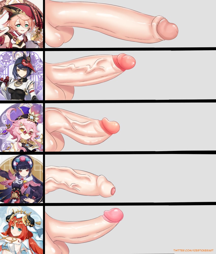 dick_chart dori_(genshin_impact) futanari genshin_impact icesticker kujou_sara nilou_(genshin_impact) penis_chart penis_size_chart penis_size_comparison penis_size_difference yanfei_(genshin_impact) yun_jin_(genshin_impact)