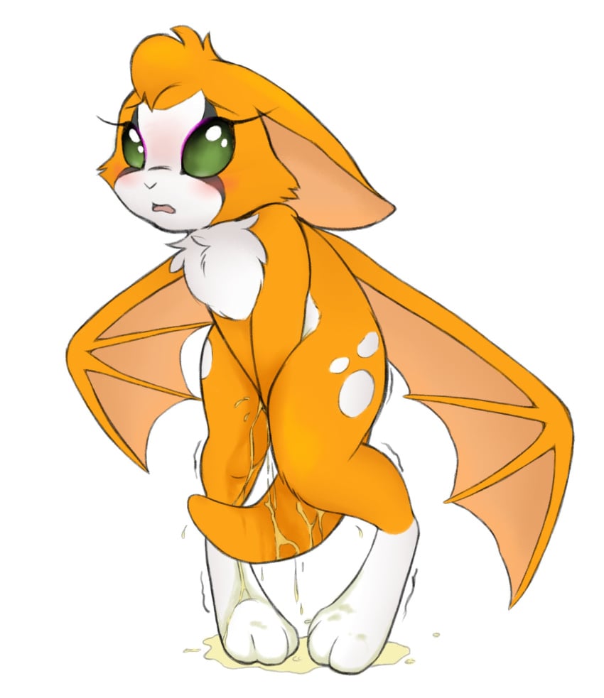 anthro bat blush bodily_fluids chest_tuft cute dust:_an_elysian_tail ears_down female fidget_(elysian_tail) genital_fluids hi_res holding_crotch mammal messyszop nimbat omorashi open_mouth peeing pivoted_ears shaking solo standing trembling tuft urine urine_on_feet urine_on_legs urine_on_tail urine_pool wings