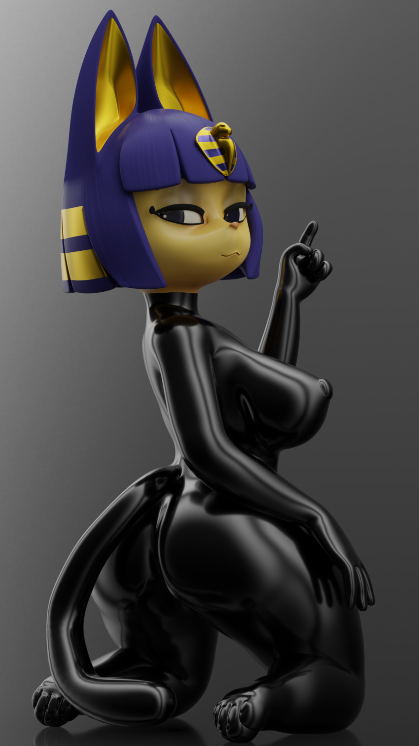 1girls absurd_res animal_crossing ankha ankha_(animal_crossing) anthro ass blender_(software) bodysuit breasts comorito doubutsu_no_mori felid feline felis female female_only fur furry furry_only hi_res latex nairu_(doubutsu_no_mori) nintendo png rubber shiny_clothes solo tail