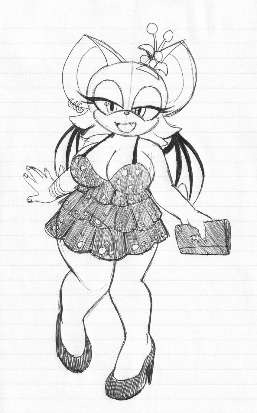 1girls bat black_dress bracelets breasts cleavage curvaceous curvy doodle dress ear_piercing earrings flower flower_in_hair fur furry high_heels omegasunburst pencil_(artwork) rouge_the_bat sega sonic_(series) sonic_the_hedgehog_(series) stiletto_heels tagme thick_thighs undersized_clothes wallet