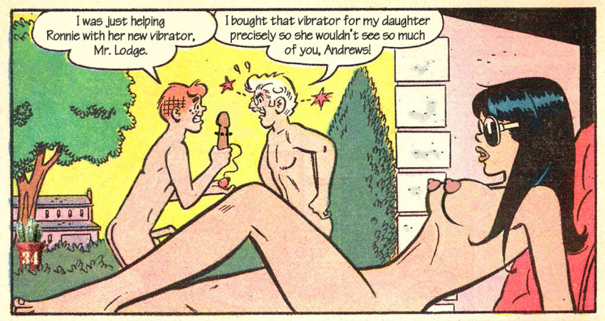 1girls 2boys archie_andrews archie_comics areolae black_hair breasts cactus34 casual female hiram_lodge human male nipples nude nude_female nudist older_male pale_skin penis poolside red_hair sex_toy sunglasses veronica_lodge white_hair