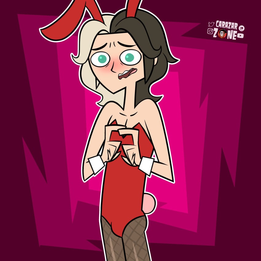 1boy 2022 aiden_(disventure_camp) black_eyebrows black_hair blue_eyes blush blushing_at_viewer bulge bulge_through_clothing bunny_boy bunny_costume bunny_ear bunny_ears bunny_suit bunny_tail bunnysuit carazar_zone digital_art digital_drawing_(artwork) digital_media_(artwork) disventure_camp embarrassed embarrassed_male femboy gay light-skinned_male light_skin looking_at_viewer male male_focus male_only nervous nervous_face nervous_male odd_nation_cartoons pink_background red_suit solo solo_focus solo_male standing thighs twink two_tone_hair white_hair worried worried_expression worried_face worried_look