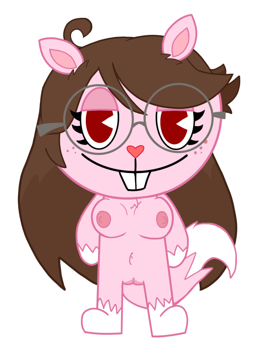 bea belly bellybutton big_breasts breasts brown_hair deer eyelashes female female_only flakybea furry happy_tree_friends heart_nose hybrid long_hair naked original_character pink_fur pussy red_eyes smile tummy vagina vaginal_penetration white_hands white_legs wolf wolf_tail