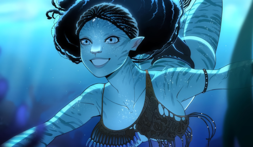 1girls alien alien_girl alien_only avatar avatar:_the_way_of_water big_breasts large_breasts na'vi smiling swimming tinilucifer tsireya underwater water