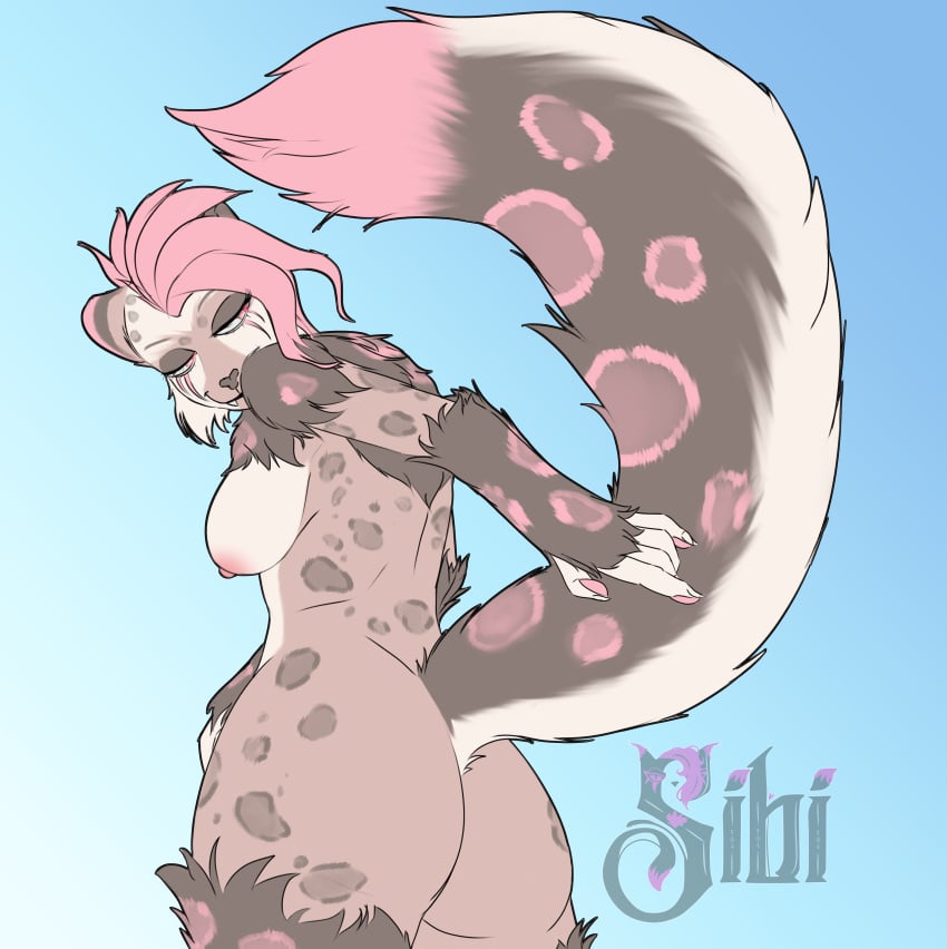 absurd_res anthro ass felid feline female fluffy fluffy_tail hi_res mammal nipples pantherine sibi_(sibi_the_messtress) sibi_the_messtress snow_leopard solo tail