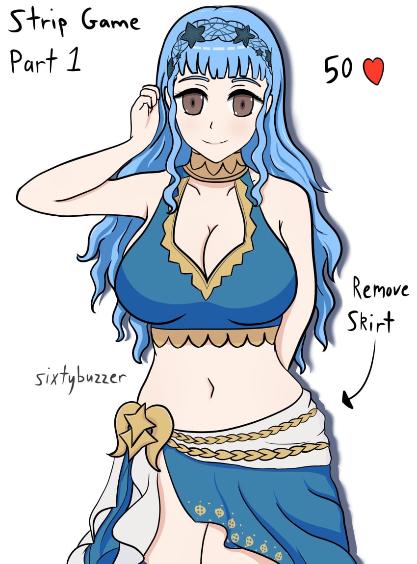 1girls alternate_costume alternate_hairstyle bangs bare_midriff bare_thighs bikini blue_bikini blue_hair blue_swimsuit breasts brown_eyes cleavage female female_only fire_emblem fire_emblem:_three_houses fire_emblem_heroes fire_emblem_warriors:_three_hopes large_breasts light_blue_hair long_hair looking_at_viewer marianne_von_edmund marianne_von_edmund_(summer) meme midriff nintendo official_alternate_costume official_alternate_hairstyle sarong sideboob sixtybuzzer smile solo swimsuit thick_thighs thighs twitter_strip_game_(meme) wavy_hair