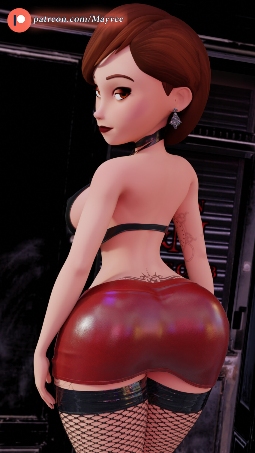 3d big_ass big_breasts big_butt daz_studio fishnets helen_parr mayvee smooth_skin the_incredibles tramp_stamp