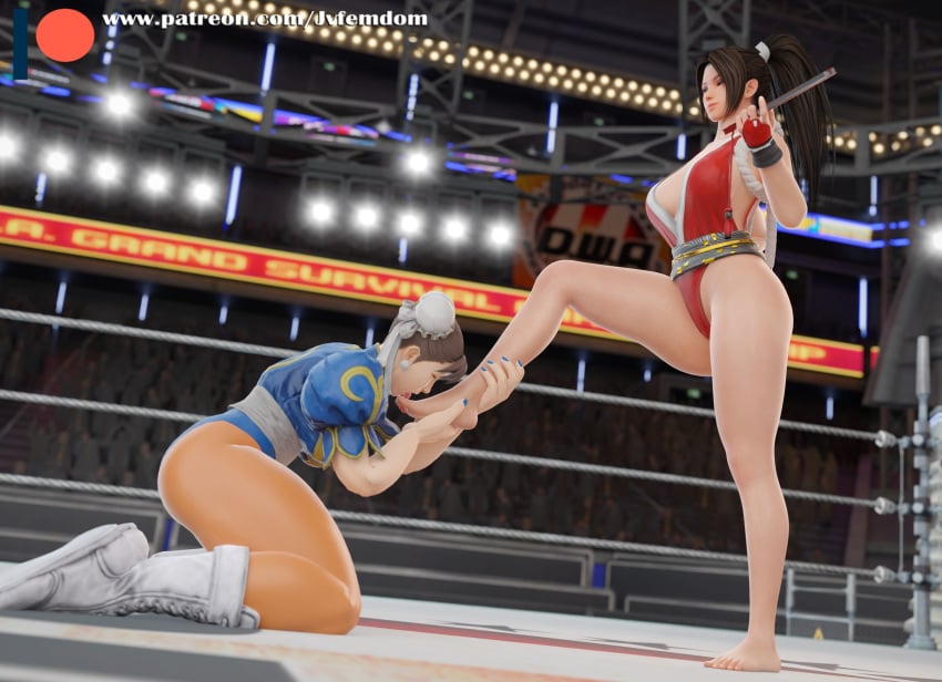 2girls 3d 3d_(artwork) absurd_res arrogant asphyxiation ass ass_focus bare_legs barefoot beaten blender buns catfight chinese_clothes chun-li cleavage crush crushing dead_or_alive dead_or_alive_5 death_battle defeated dominant dominant_female domination dominatrix exibitionism fatal_fury feet female female_domination female_only femdom fight fighting_ring foot_fetish foot_focus hand_on_hip helpless highres humiliated humiliating humiliation jvfemdom king_of_fighters kneeling legs lezdom licking_feet mai_shiranui ponytail public public_humiliation ryona sadism sadistic sadistic_girl short_hair smug snk soles street_fighter street_fighter_v submission submissive thick_ass thick_thighs thighs toes worship worshiping wrestling yuri