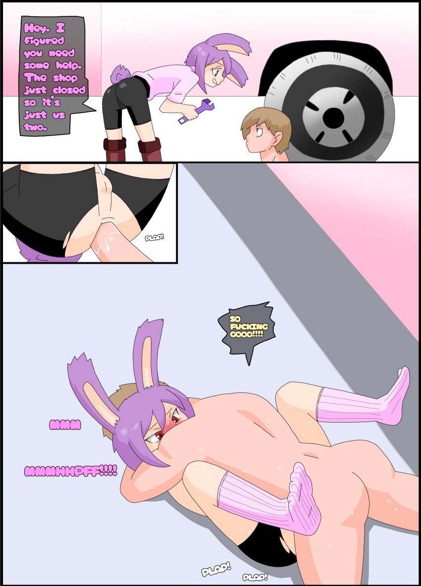 anal ass bike_shorts bunny_ears comic femboy knee_socks kneehighs kneesocks lewderthanblue lust_phantom missionary_position oc original revi(lp) sex socks white_socks