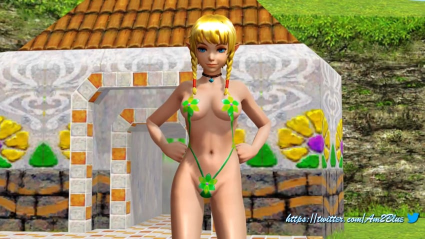 1girls 3d big_breasts bikini blonde_hair blue_eyes busty cleavage confident hands_on_hips hi_res hyrule_warriors large_breasts legs linkle navel pose posing seductive seductive_smile sensual short_hair sling_bikini smile the_legend_of_zelda thighs virtualblueam2