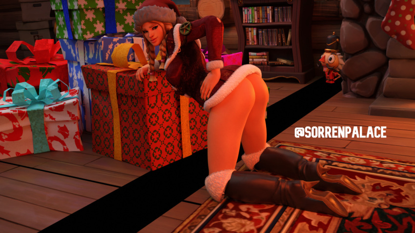 3d ass big_ass blender christmas christmas_outfit female female_only fortnite fortnite:_battle_royale heidi_(fortnite) looking_at_viewer sorrenpalace teasing_viewer watermark winterfest