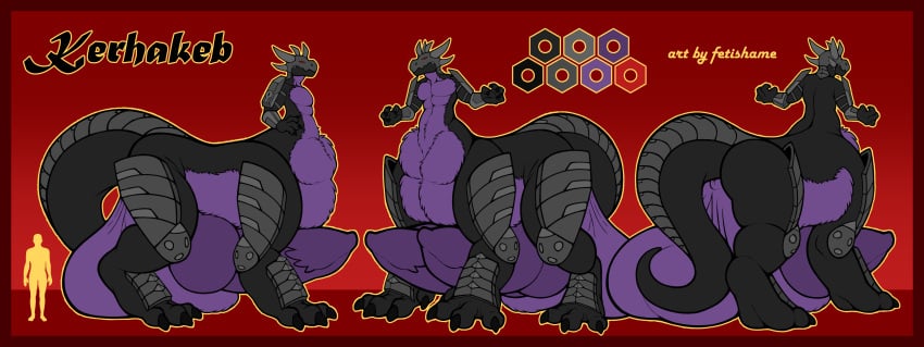 2_penises absurd_res animal_genitalia animal_penis armor balls big_balls diphallia diphallism dragon fetishame fur genitals grey_body hemipenes hi_res huge_balls hyper hyper_balls hyper_genitalia kerhakeb knot male model_sheet multi_genitalia multi_penis penis purple_body purple_fur red_eyes robotic sheath solo taur