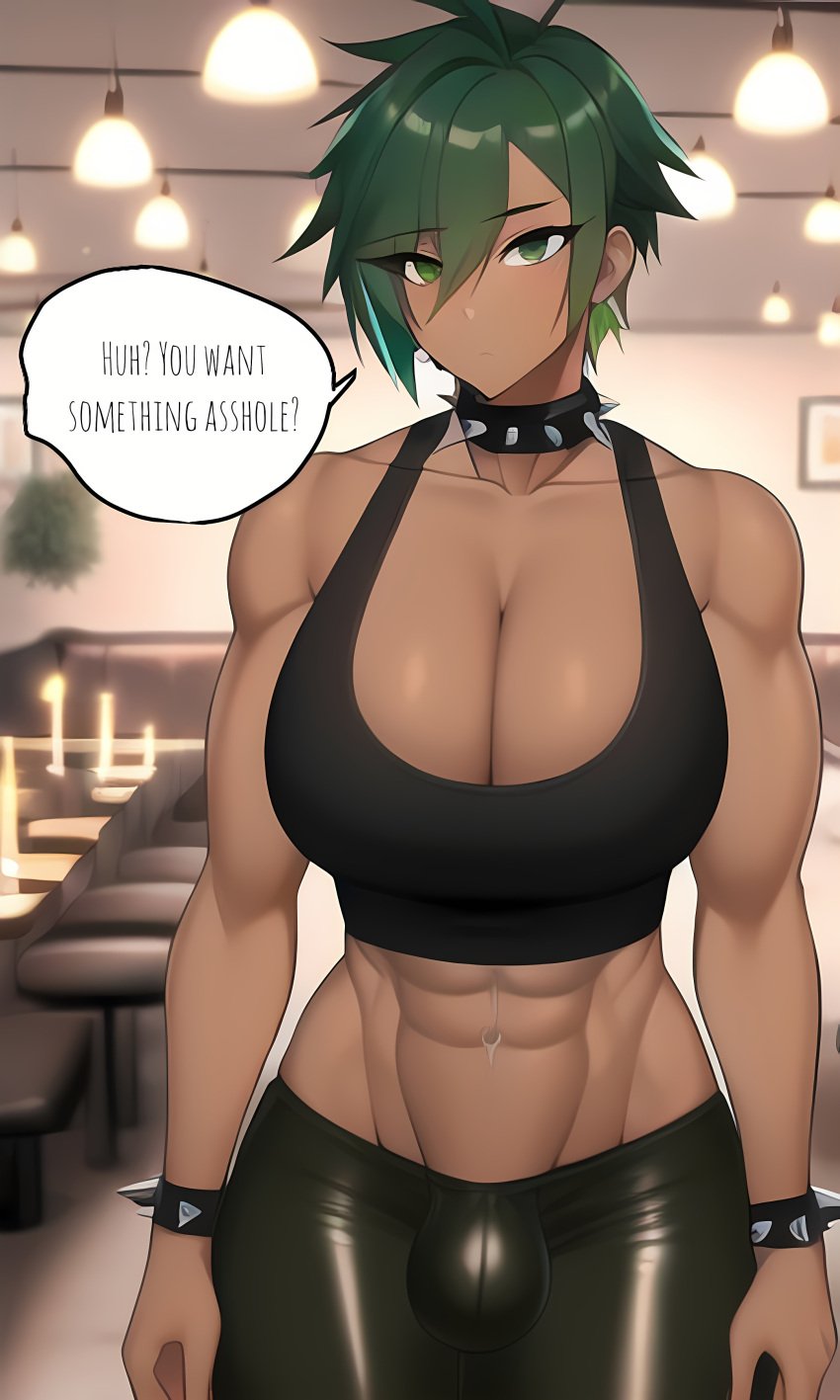 1futa abs ai_generated bar black_clothing breasts buff choker collar dom_to_sub futanari futasub large_breasts larger_futanari mommy_kink morgan_(xdk141) muscular novelai penis pov punk spiked_collar thick_thighs xdk141