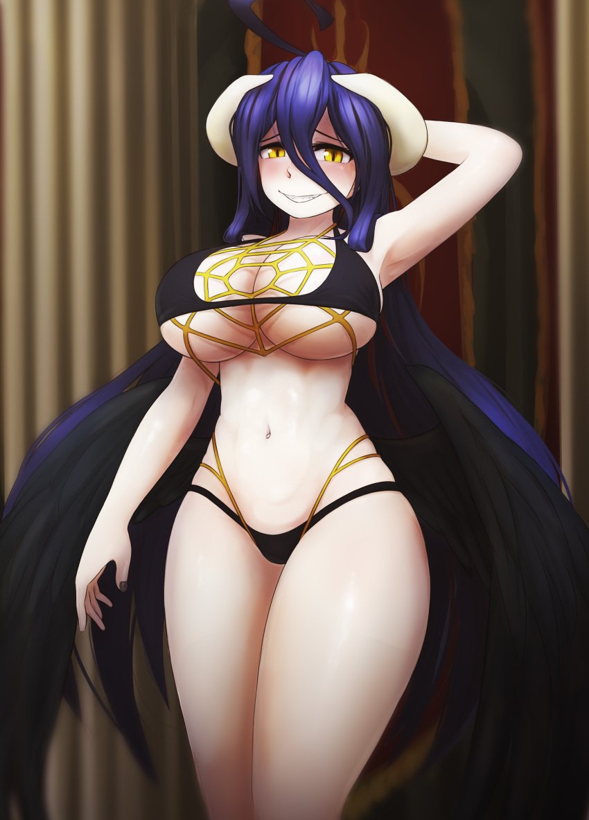 1girls albedo_(overlord) big_breasts black_hair chocomilk long_hair overlord_(maruyama) succubus