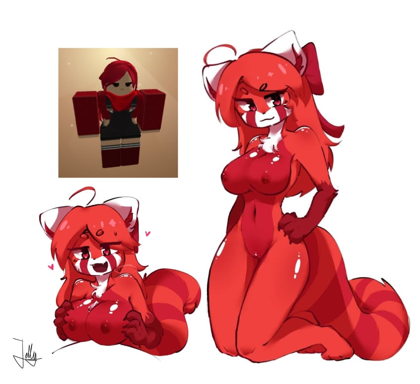 1girls anthro big_boobs bow breasts breasts_out commission cum_on_body cum_on_breasts curvaceous curvy curvy_body curvy_female curvy_figure ears ears_up female female_focus fur_tuft jellyoyix kneeling large_breasts leaking_cum paizuri pussy red_body red_eyes red_fur red_hair red_panda red_panda_ears red_panda_tail red_tail reference_image roblox roblox_avatar robloxian self_upload straight striped_tail tail tuft unseen_male_face vivian_red voluptuous voluptuous_female