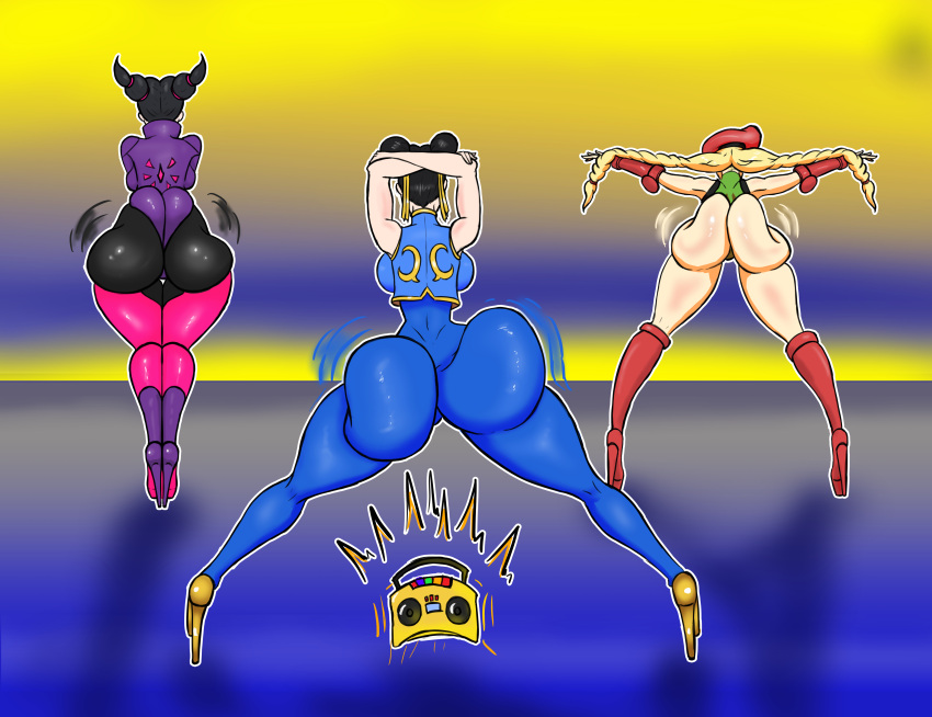 3girls ass ass_clapping ass_shake big_ass bimbo bimbofication black_hair blonde_hair boombox bradtanker3 bubble_butt cammy_white capcom chun-li clapping_cheeks clothing fat_ass female female_only gold_boombox_(prevence) high_heel_boots high_heels huge_ass juri_han large_ass platform_heels rear_view street_fighter street_fighter_alpha street_fighter_v thick_ass thick_thighs twerking wide_hips