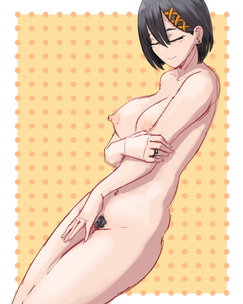 1girls bare_breasts bare_shoulders belly_button big_breasts black_hair bob_cut breasts closed_eyes completely_nude completely_nude_female engagement_ring hi_res highres navel nijisanji nijisanji_indonesia nude nude_female pubic_hair ring short_hair siska_leontyne solo solo_female solo_focus thirstshen virtual_youtuber x_hair_ornament