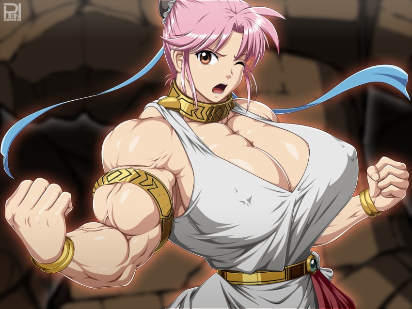 1girls amazon angry angry_face armpits armwear athletic athletic_female aura bare_shoulders big_biceps big_breasts big_muscles bigger_female bodybuilder breast_expansion breast_squish breasts_bigger_than_head buff bursting_breasts busty cleavage cleavage_cutout closed_eye clothes clothing cracked_wall curves cute cute_face destruction dragon_quest dragon_quest_dai_no_daibouken dress erect_nipples erect_nipples_under_clothes fist fists_clenched flexing flexing_bicep gold growing growth inner_sideboob large_breasts looking_at_viewer maam muscle muscle_growth muscle_tone muscles muscular muscular_arms muscular_back muscular_female necklace nipple_bulge nipples_visible_through_clothing ornament pink_hair ren_(tainca2000) rentb seductive_pose shiny_skin showing_off sleeveless square_enix standing thick thick_hips tied_hair tight_clothes tight_clothing toned toned_body toned_female veins voluptuous voluptuous_female waist wrist_cuffs