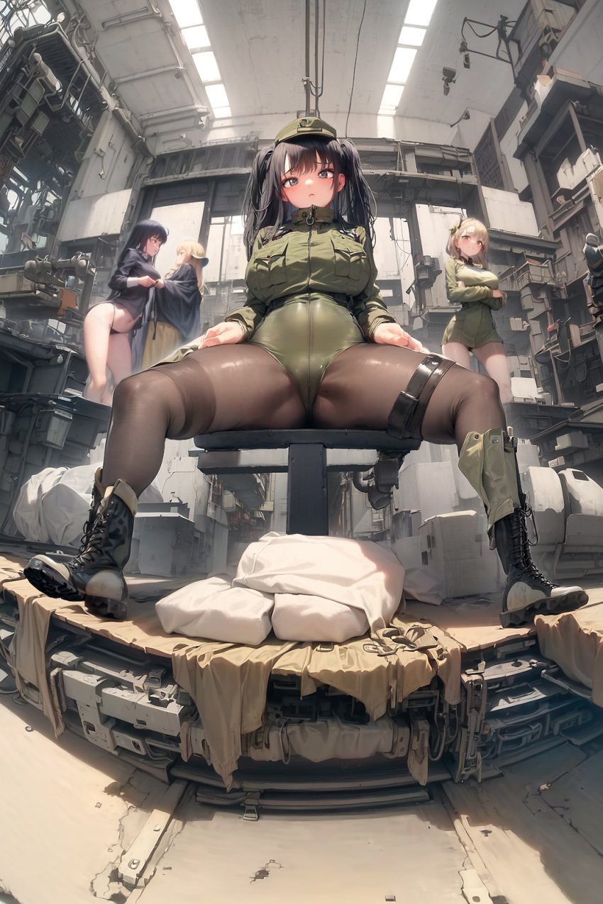 4girls ai_generated female female_only kim_hyung_tae_(jamm3rd) legs_apart looking_at_viewer pantyhose pov pov_eye_contact solo_focus spread_legs