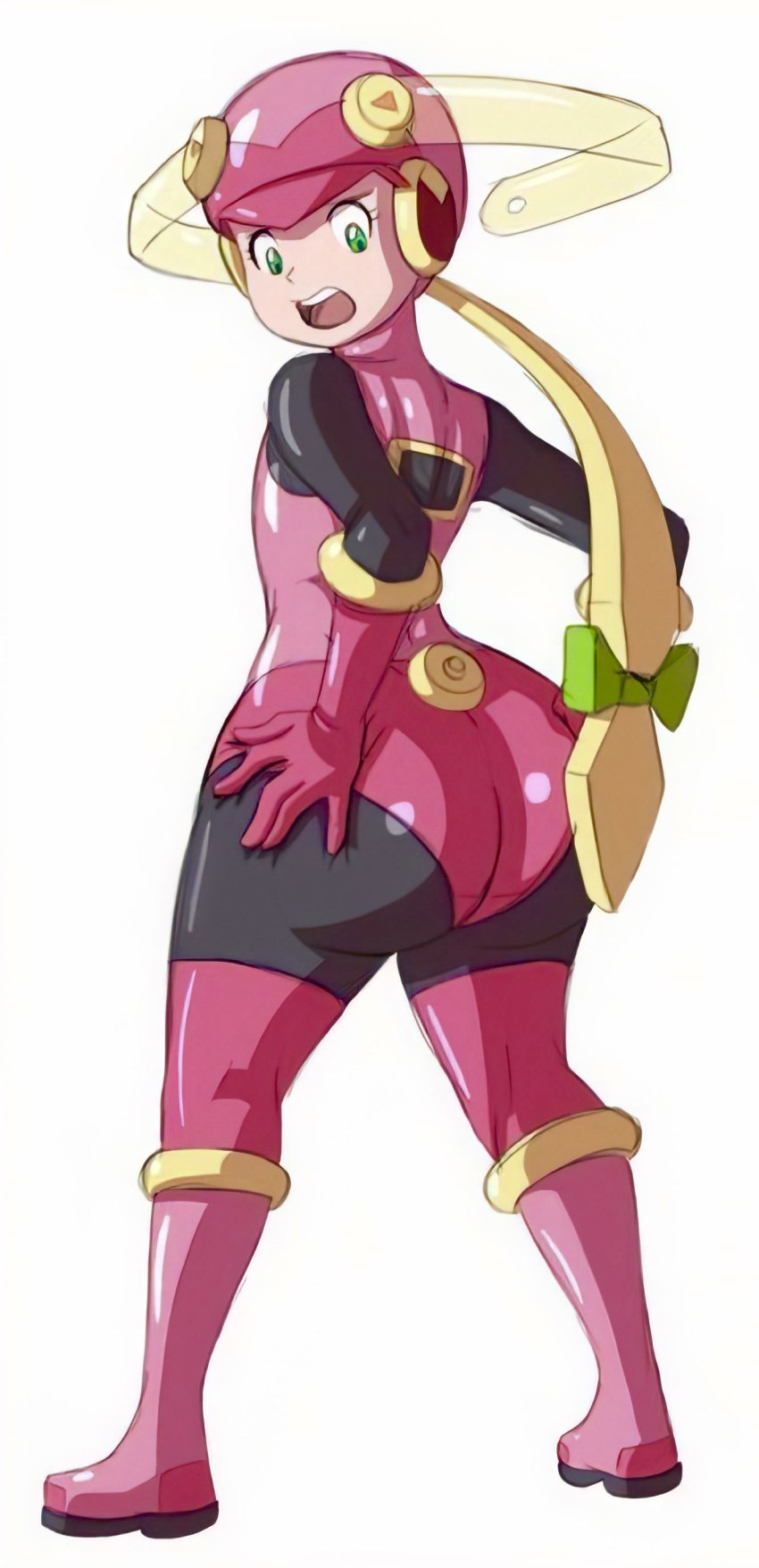 axel-rosered big_butt butt butt_expansion color_edit enhanced_resolution hands_on_butt huge_butt latex latex_suit mega_man mega_man_battle_network old_art pink_suit roll.exe shocked skin_tight small_breasts