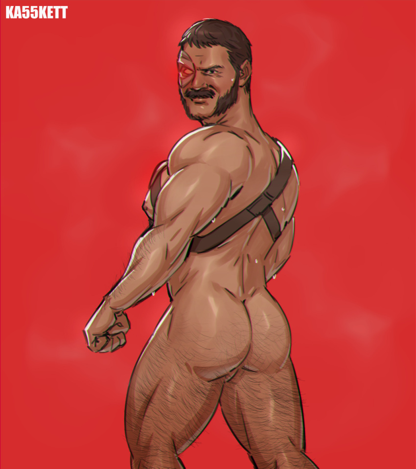 ass bara cybernetic_eye facial_hair hairy ka55kett kano_(mortal_kombat) male male_only mortal_kombat muscles muscular musk mutton_chops nude sideburns solo solo_male