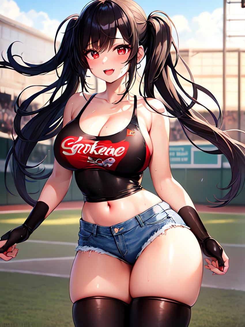 1girls ai_generated bad_hands big_breasts curvaceous curvy_body curvy_female curvy_figure deformed_hands female_focus female_only high_resolution highres legwear stable_diffusion twintails_(hairstyle)