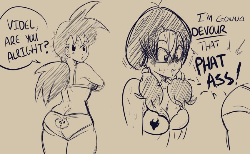 2girls ass blush braid breasts dragon_ball dragon_ball_super dragon_ball_z drooling female female_only genderswap genderswap_(mtf) lemonjoojoo long_hair medium_hair panties pigtails ponytail rule_63 sketch son_gohan tagme videl yuri