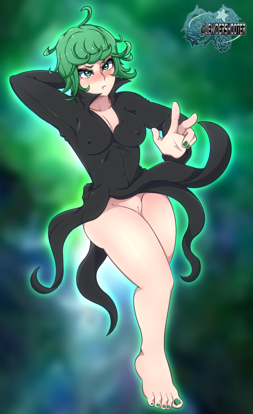 1girls blush feet female female_only lewdershooter one-punch_man pussy solo tatsumaki toes uncensored