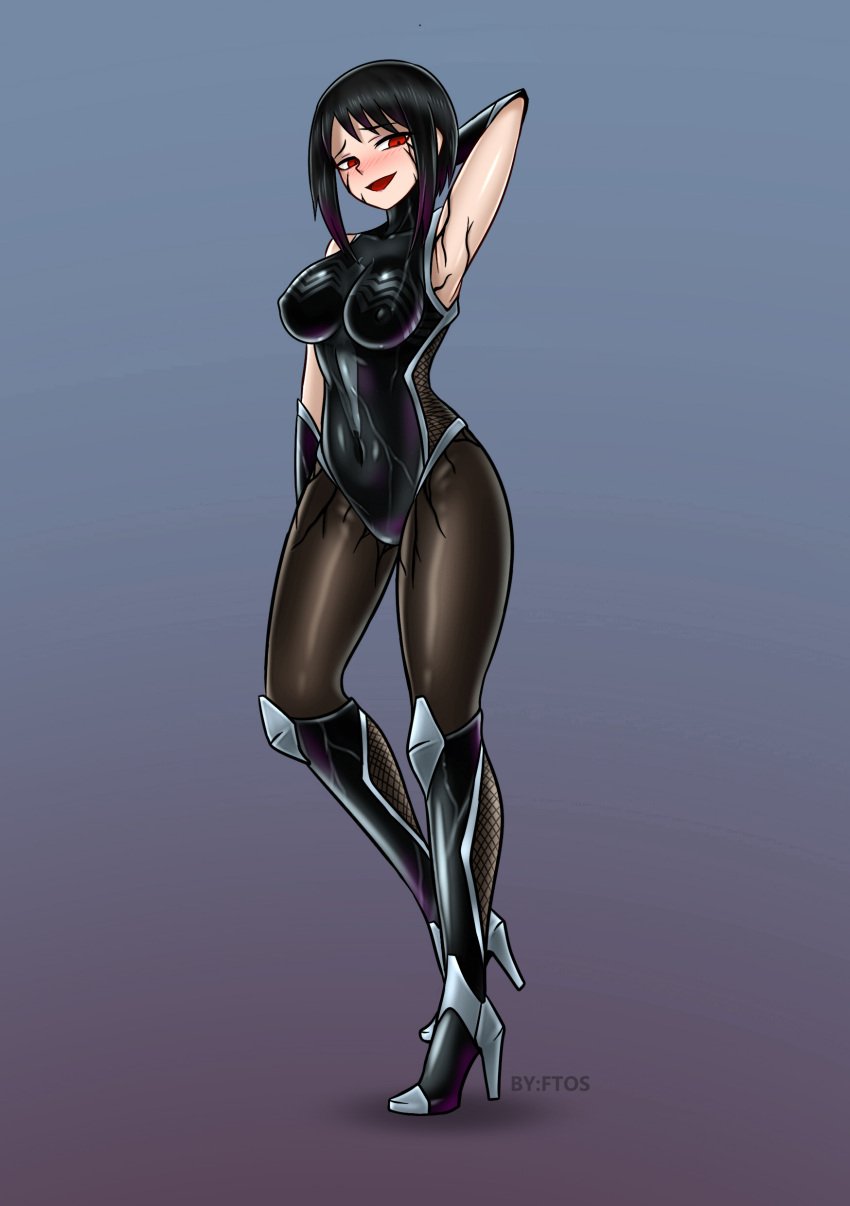 blackftos bodysuit corruption enemy_conversion female high_heels large_breasts marvel red_eyes symbiote taimanin_(series) taimanin_suit thick_lips thick_thighs venom venom_(marvel) wide_hips