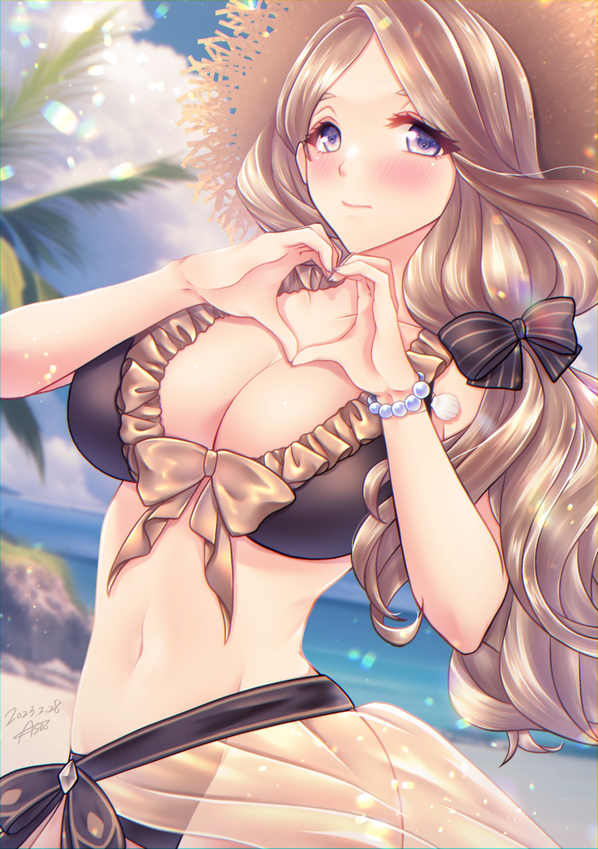 alternate_costume asa_(asakisafe1) bikini black_bikini black_swimsuit blonde_hair blue_eyes breasts female female_only fire_emblem fire_emblem:_three_houses fire_emblem_heroes mercedes_von_martritz mercedes_von_martritz_(summer) official_alternate_costume solo swimsuit