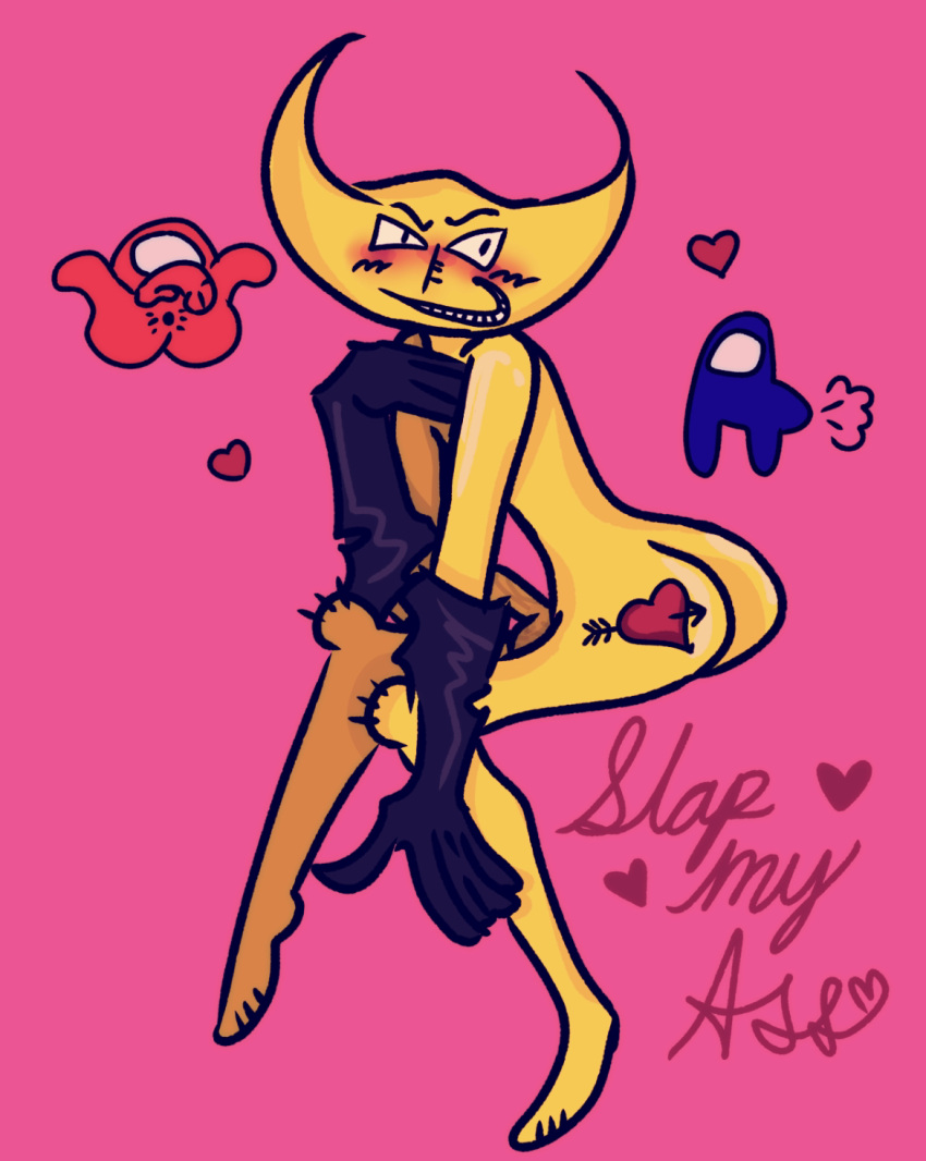 among_us ass ass_tattoo asshole balls fart farting_among_us feet gloves heart hylics penetration shiny_ass smirk tattoo wayne_(hylics) yellow_body