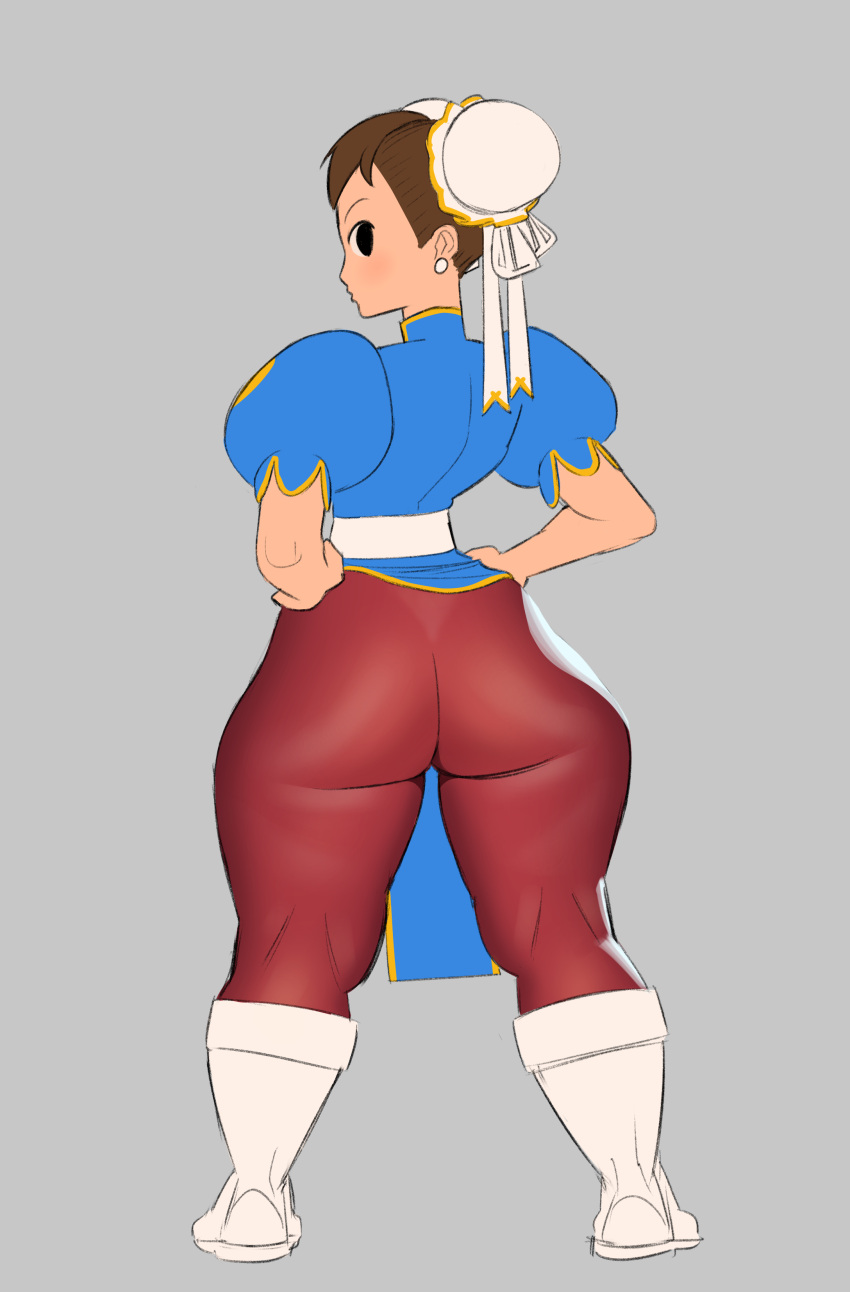 1girls ass big_ass boots buns chun-li earrings female female_only fully_clothed happy large_ass pantyhose solo spiked_bracelet street_fighter tight_fit whiteflagman